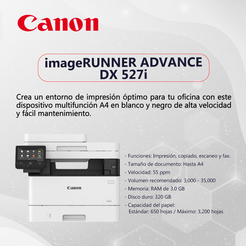 Impresora Multif Canon ImageRUNNER DX 527iF Laser 55ppm Mono USB LAN